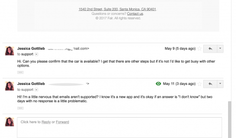 fair app doesn't respond to emails